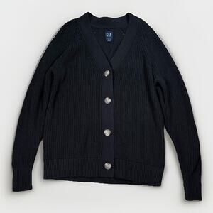 NWT Gap Shaker Stitch Boyfriend Knit Cardigan Sweater Women's Size M Black